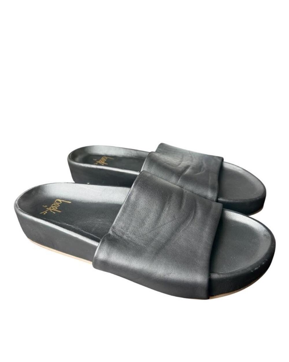BEEK Pelican Black Leather Platform Slide Sandal Women size 9